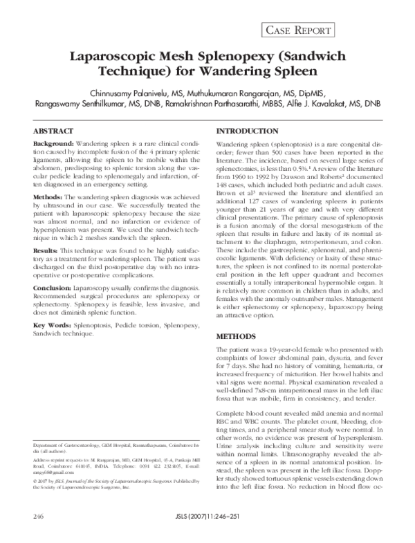 (PDF) Laparoscopic mesh splenopexy (sandwich technique) for wandering ...