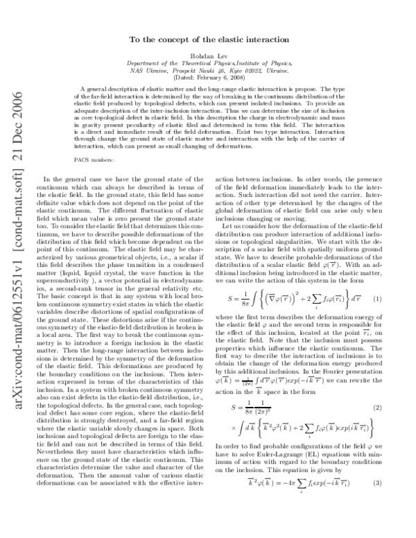 (PDF) To the concept of the elastic interaction