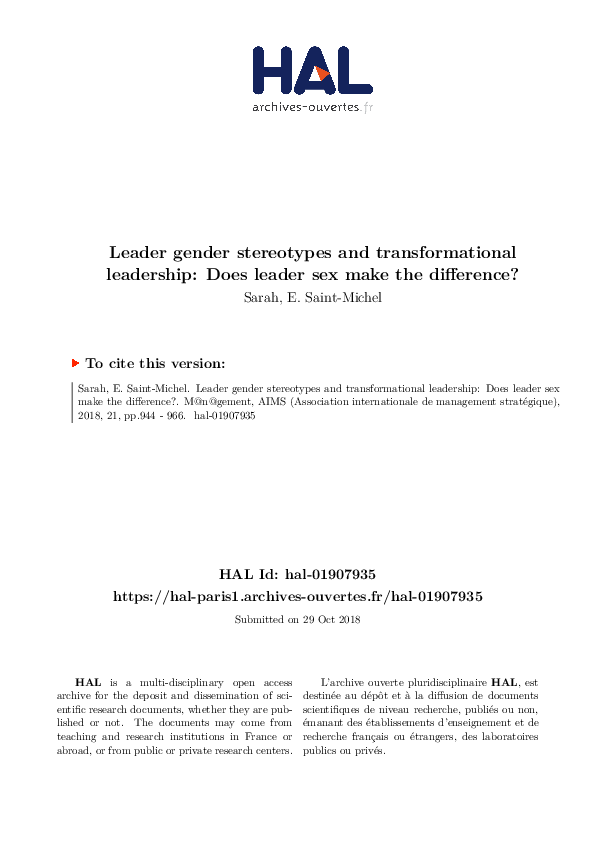 (PDF) Leader gender stereotypes and transformational leadership: Does ...