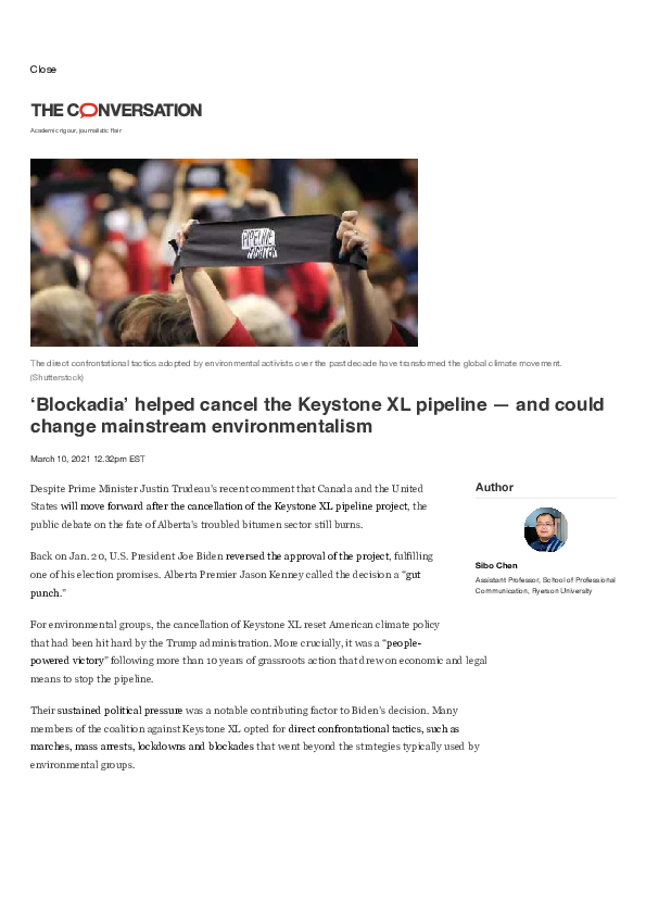 (PDF) 'Blockadia' helped cancel the Keystone XL pipeline — and could ...