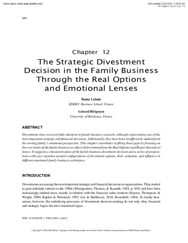 (PDF) The Strategic Divestment Decision in the Family Business Through ...