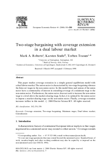 (PDF) Two-stage bargaining with coverage extension in a dual labour market