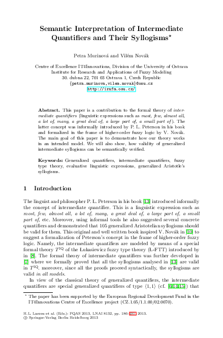(PDF) Semantic Interpretation of Intermediate Quantifiers and Their ...