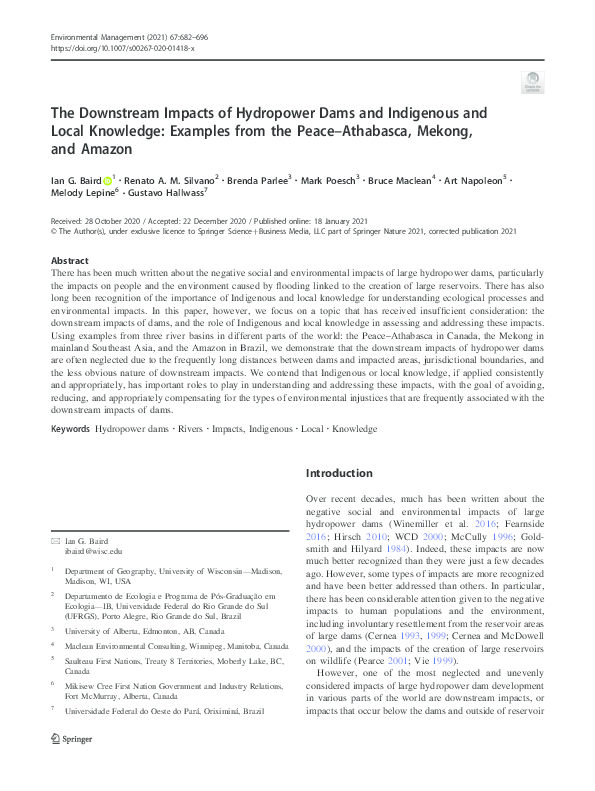 (PDF) The Downstream Impacts of Hydropower Dams and Indigenous and ...