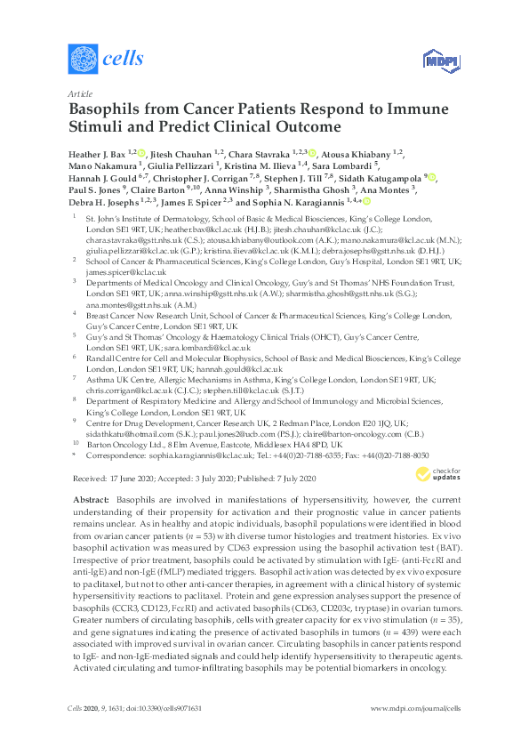 (PDF) Basophils from Cancer Patients Respond to Immune Stimuli and ...