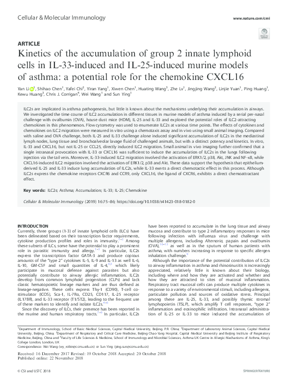 (PDF) Kinetics of the accumulation of group 2 innate lymphoid cells in ...