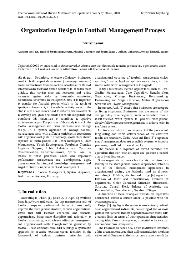 (PDF) Organization Design in Football Management Process