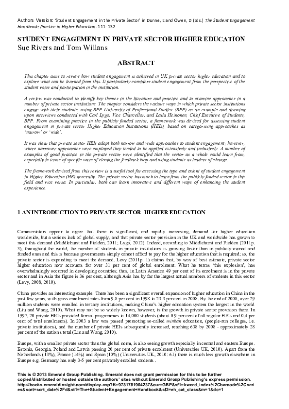 (PDF) Student Engagement in Private Sector Higher Education