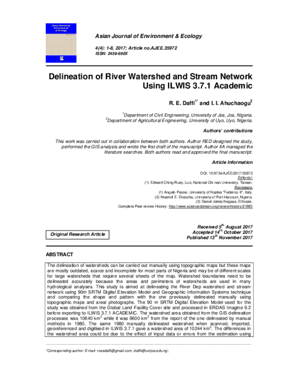 (PDF) Delineation of River Watershed and Stream Network Using ILWIS 3.7 ...