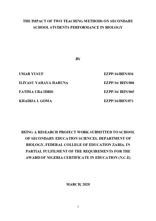 (DOC) IMPACT OF TWO TEACHING METHODS ON SECONDARY SCHOOL STUDENTS ...