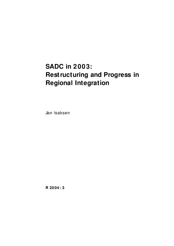 (PDF) SADC in 2003: Restructuring and Progress in Regional Integration