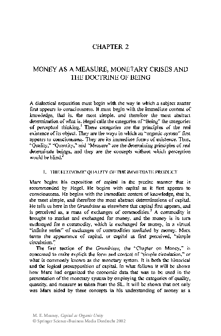 (PDF) Money as a Measure, Monetary Crises and the Doctrine of Being