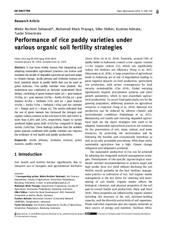 (PDF) Performance of rice paddy varieties under various organic soil ...