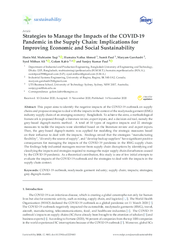 (PDF) Strategies to Manage the Impacts of the COVID-19 Pandemic in the ...