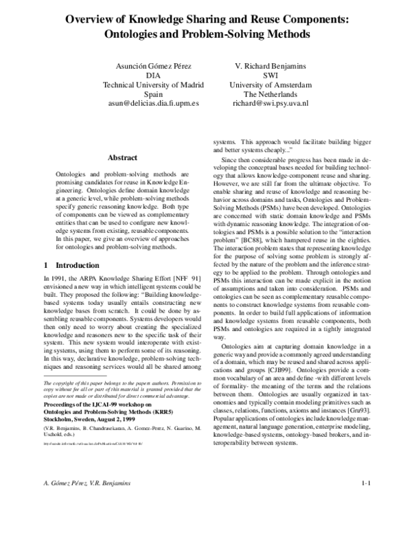 (PDF) Overview of knowledge sharing and reuse components: Ontologies ...