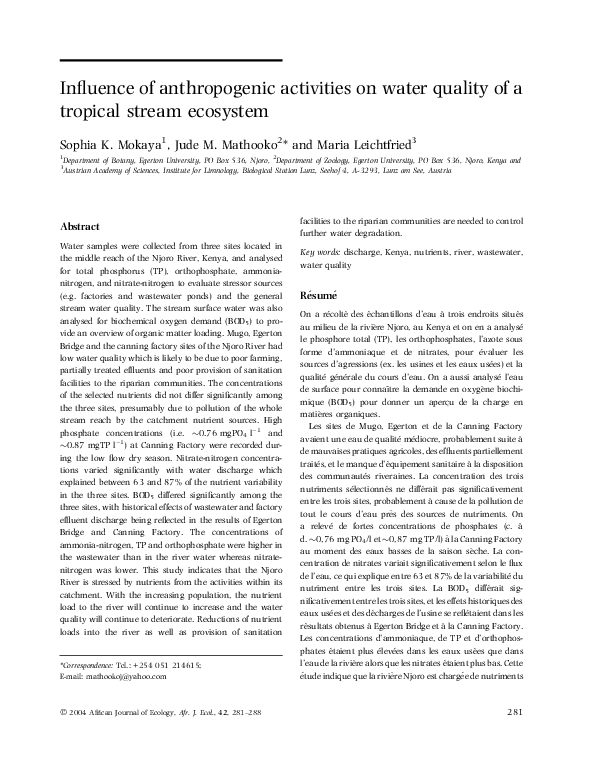 (PDF) Influence of anthropogenic activities on water quality of a ...