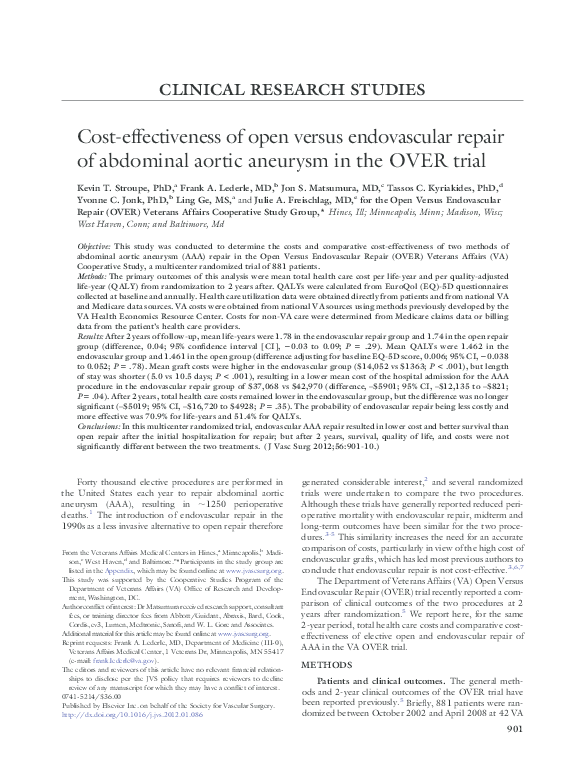 (PDF) Cost-effectiveness of open versus endovascular repair of ...