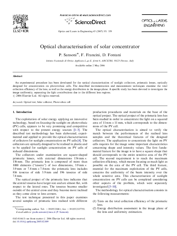 (PDF) Optical characterisation of solar concentrator