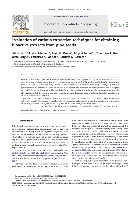 (PDF) Evaluation of various extraction techniques for obtaining ...