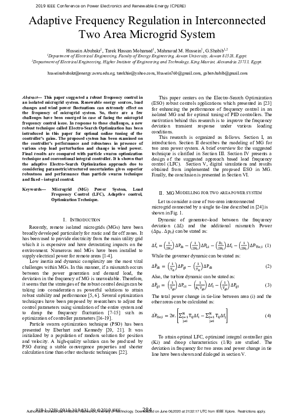 (PDF) Adaptive Frequency Regulation in Interconnected Two Area ...