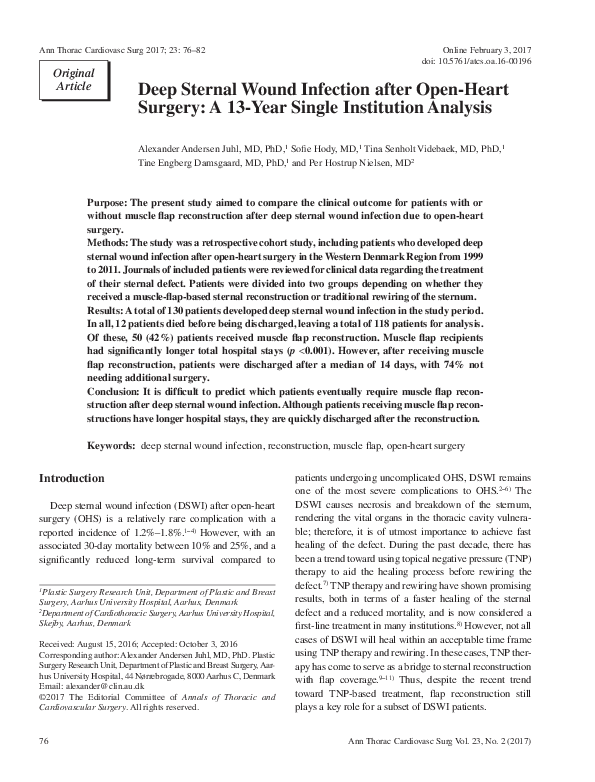 (PDF) Deep Sternal Wound Infection after Open-Heart Surgery: A 13-Year ...