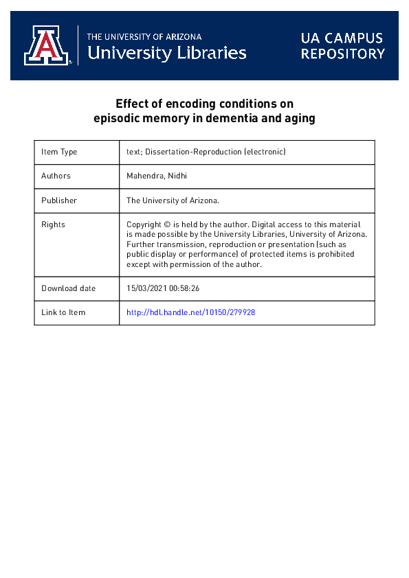 (PDF) Effect of encoding conditions on episodic memory in dementia and ...