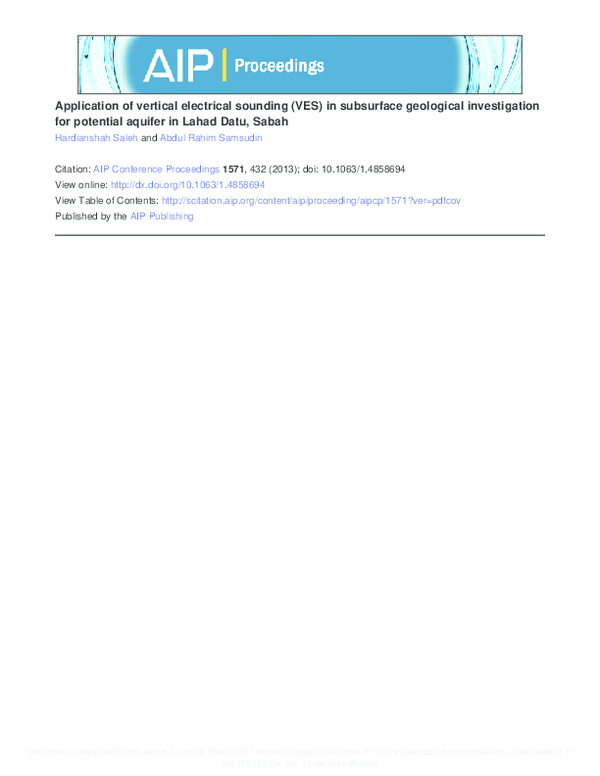 (PDF) Application of vertical electrical sounding (VES) in subsurface ...