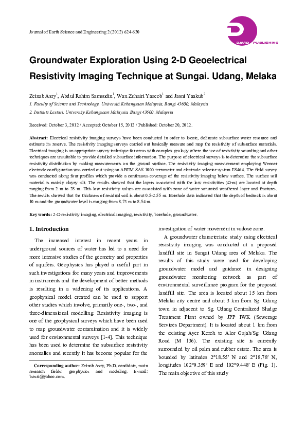 (PDF) Groundwater Exploration Using 2-D Geoelectrical Resistivity ...