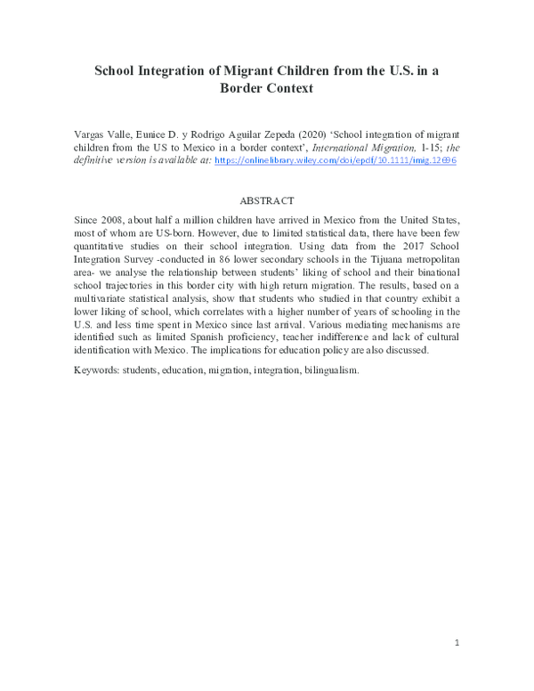 (PDF) School Integration of Migrant Children from the U.S. in a Border ...