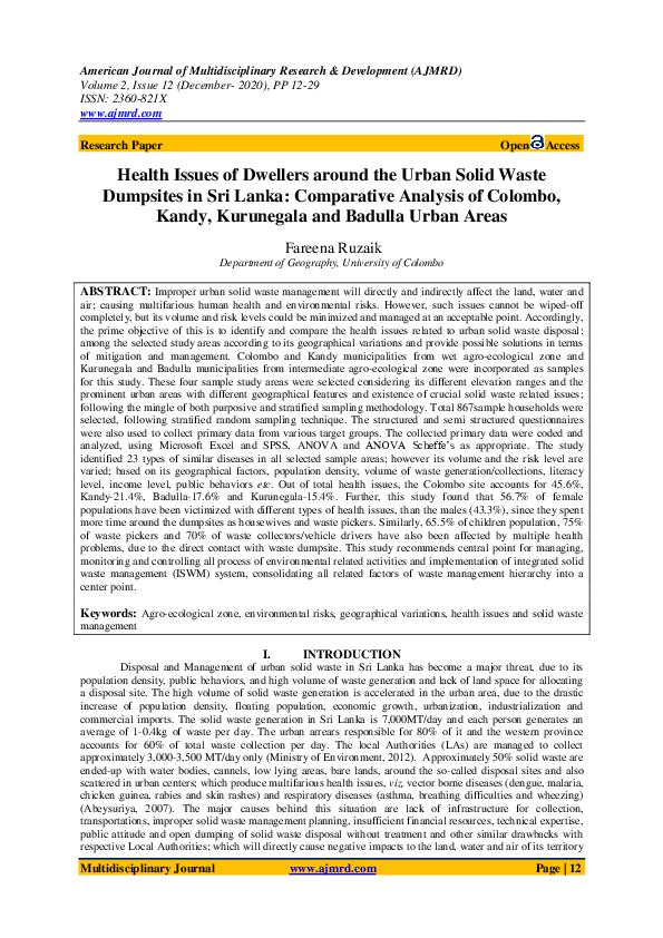 (PDF) Health Issues of Dwellers around the Urban Solid Waste Dumpsites ...