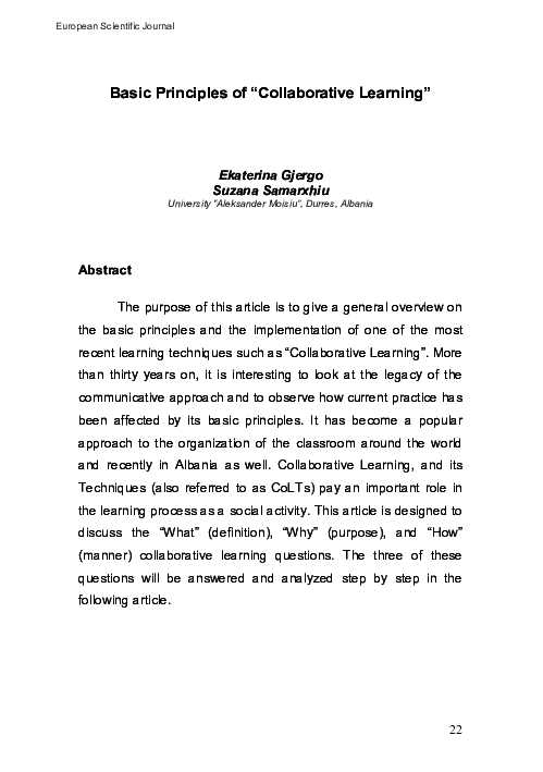 (PDF) Basic Principles of “Collaborative Learning”