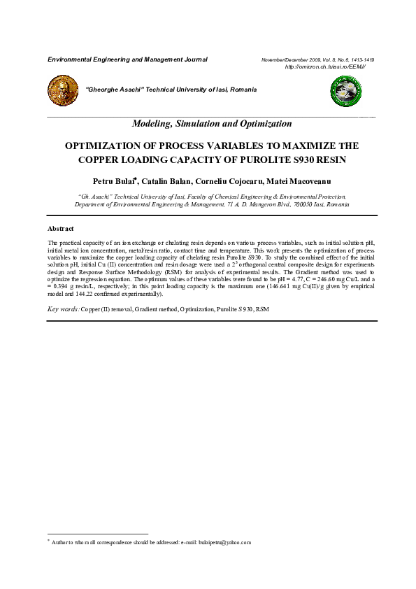 (PDF) Optimization of Process Variables to Maximize the Copper Loading ...