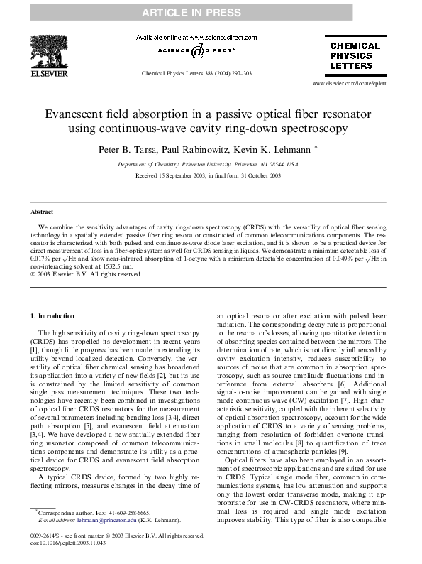 (PDF) Evanescent field absorption in a passive optical fiber resonator ...