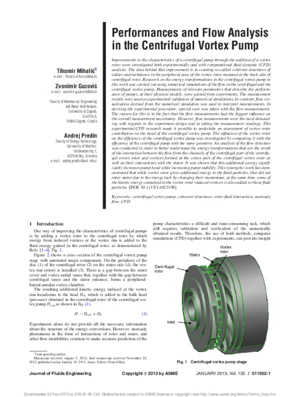 (PDF) Performances and Flow Analysis in the Centrifugal Vortex Pump