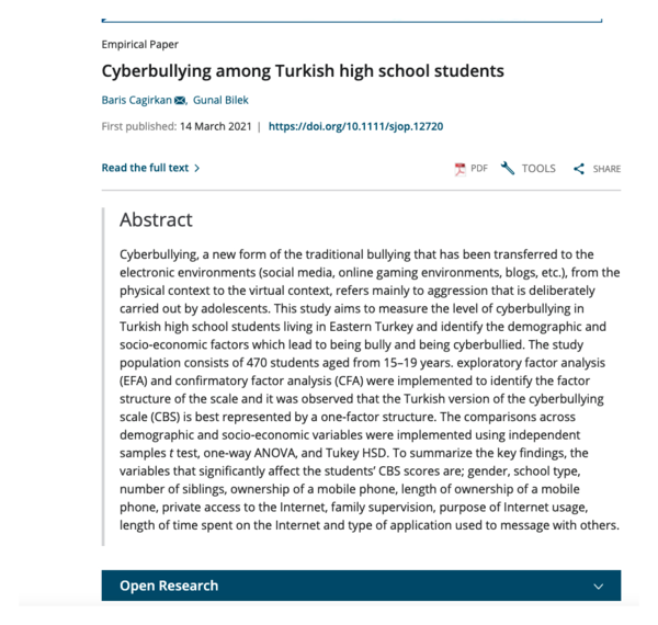(PDF) Cyberbullying among Turkish High School Students