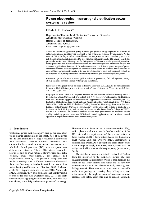 (PDF) Power electronics in smart grid distribution power systems: a review