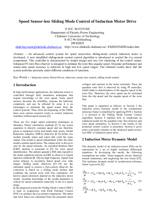 (PDF) Speed Sensor-less Sliding Mode Control of Induction Motor Drive