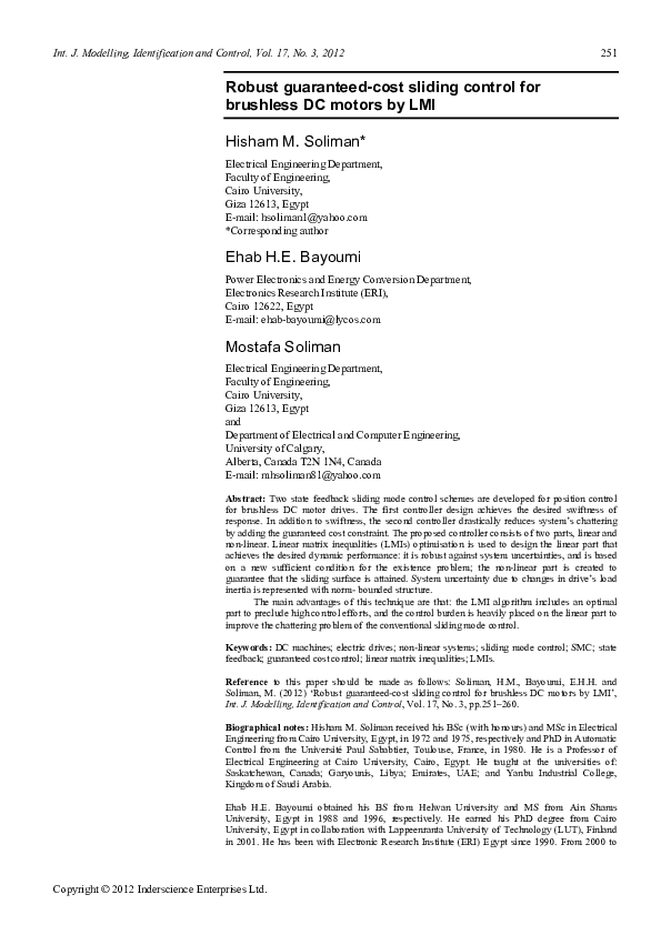 (PDF) Robust guaranteed cost sliding mode control of Brushless DC ...
