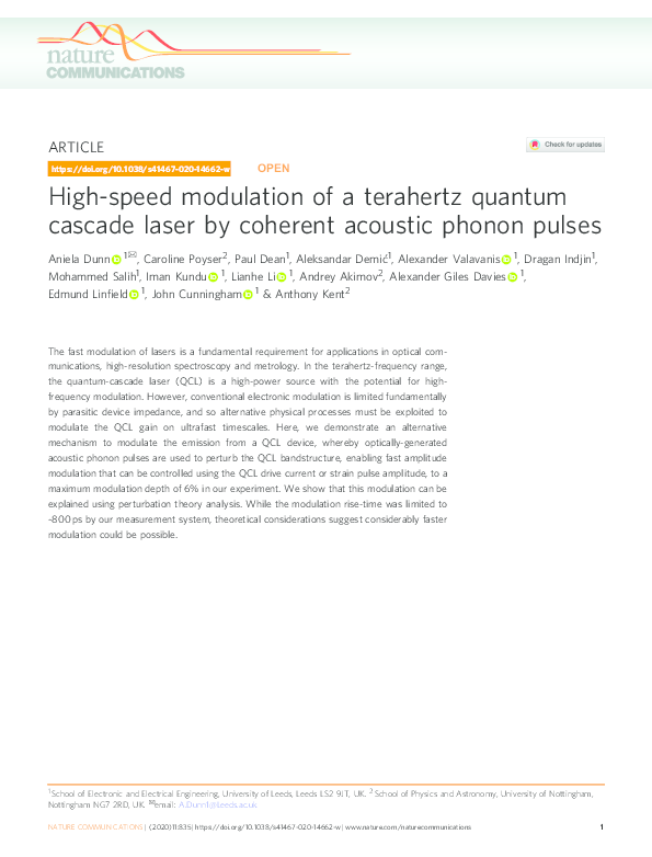 (PDF) High-speed modulation of a terahertz quantum cascade laser by ...