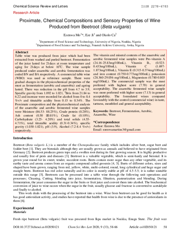 (PDF) Proximate, Chemical Compositions and sensory Properties of wine ...