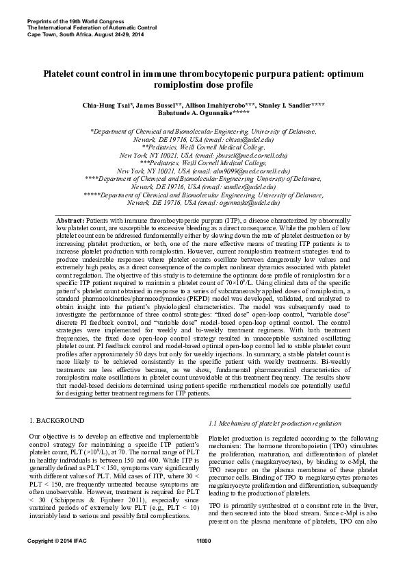 (PDF) Platelet Count Control in Immune Thrombocytopenic Purpura Patient ...
