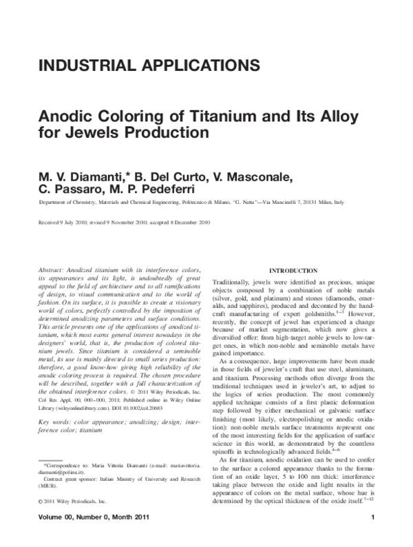 (PDF) Anodic coloring of titanium and its alloy for jewels production