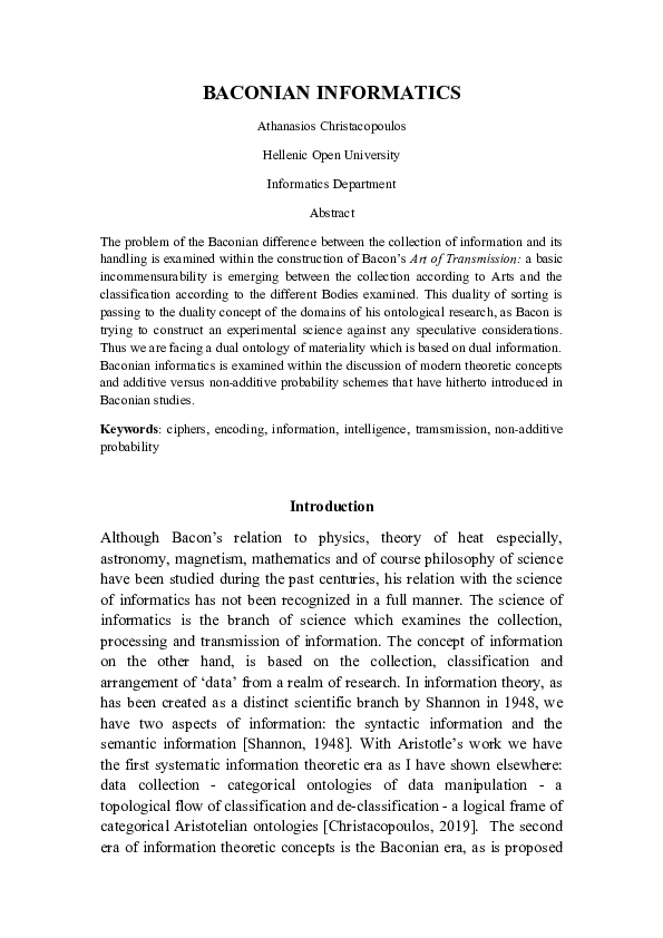 (DOC) BACONIAN INFORMATICS