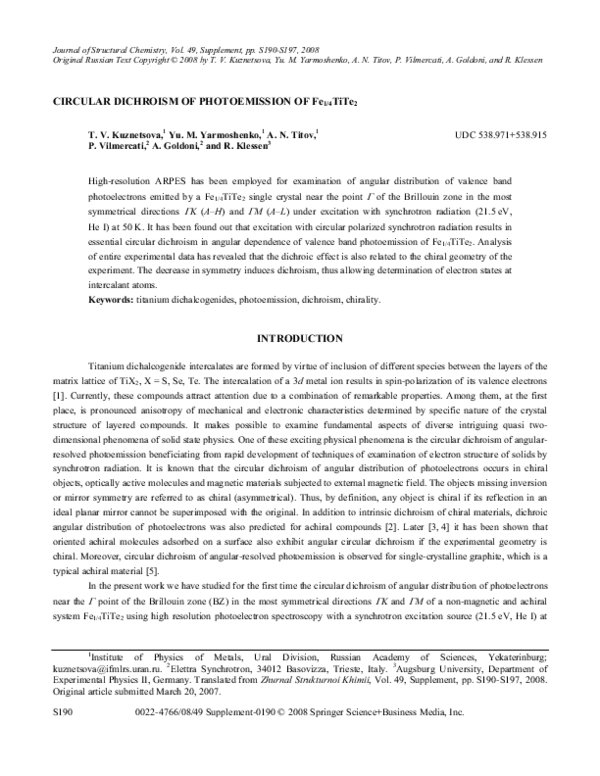 (PDF) Circular dichroism of photoemission of Fe1/4TiTe2