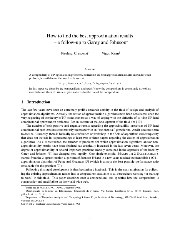 (PDF) Best Approximation Results for NP Optimization Problems