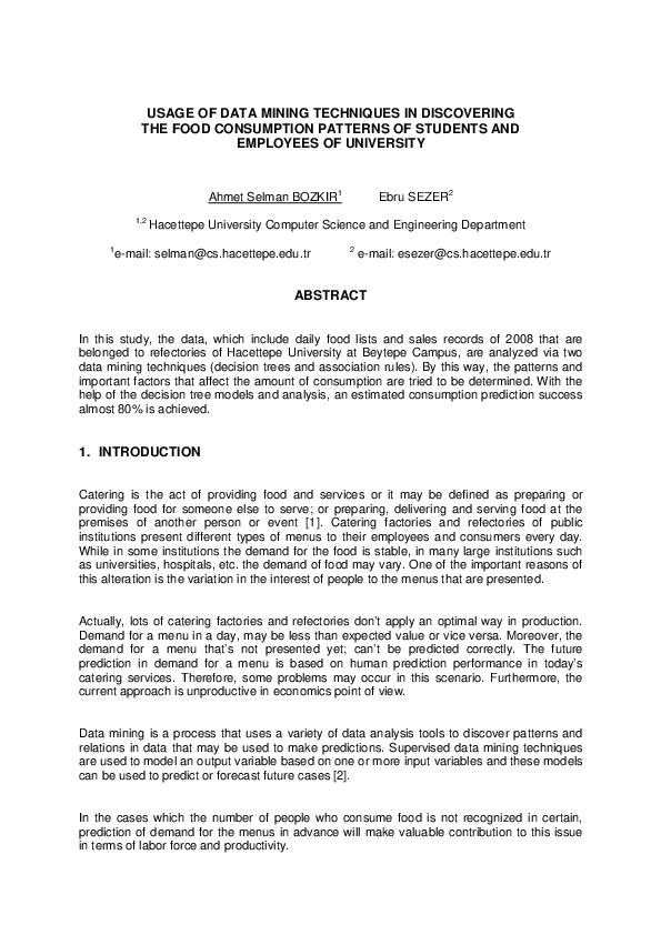 (PDF) Usage of data mining techniques in discovering the food ...