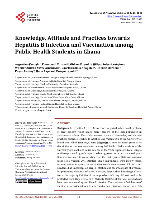 (PDF) Knowledge, Attitude and Practices towards Hepatitis B Infection ...