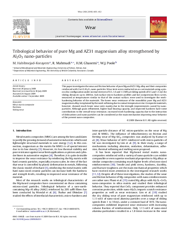 (PDF) Tribological behavior of pure Mg and AZ31 magnesium alloy ...