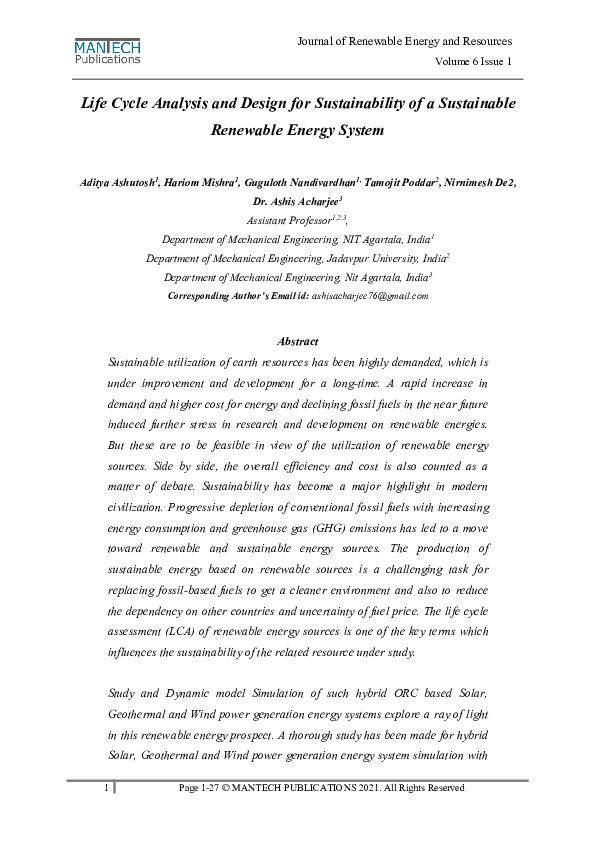 (PDF) Life Cycle Analysis and Design for Sustainability of a ...