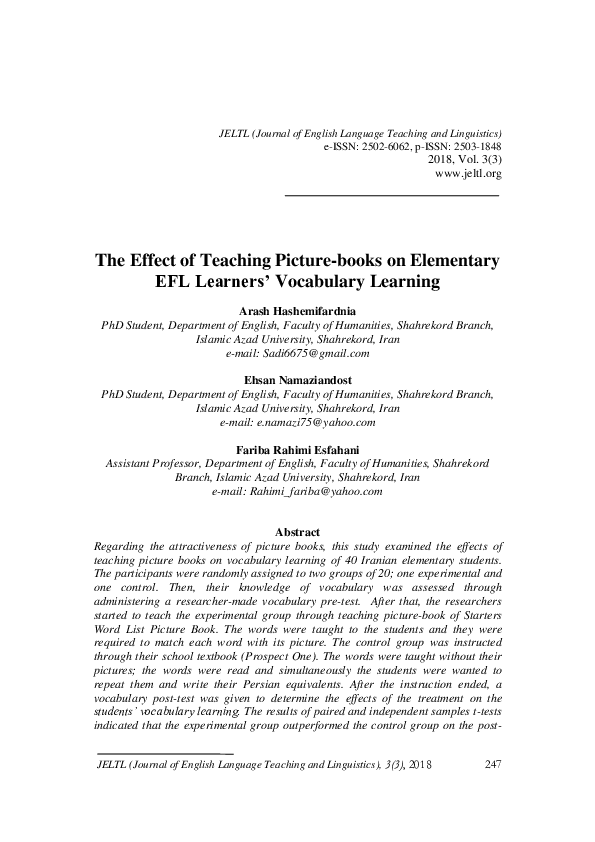 (PDF) The Effect of Teaching Picture-books on Iranian Elementary EFL ...